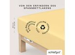 Spannbettlaken SCHLAFGUT "PURE Bio-Baumwolle mit Elasthan, 170 g/m², Bettlaken, Spannbetttuch", gelb (gelb mid), 1 Stk., Jersey, 180-200x200-220 30cm, Jersey, Obermaterial: 95% Baumwolle, 5% Elasthan, Bettlaken, Spannbettlaken, PREMIUM Laken für Matratzen bis 30cm Höhe, dehnbar blickdicht, straff