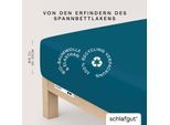 Spannbettlaken SCHLAFGUT "PURE Bio-Baumwolle mit Elasthan, 170 g/m², Bettlaken, Spannbetttuch", blau (petrol deep), 1 Stk., Jersey, 120-130x200-220 30cm, Jersey, Obermaterial: 95% Baumwolle, 5% Elasthan, Bettlaken, Spannbettlaken, PREMIUM Laken für Matratzen bis 30cm Höhe, dehnbar blickdicht, straff