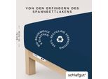 Spannbettlaken SCHLAFGUT "PURE Bio-Baumwolle mit Elasthan, 170 g/m², Bettlaken, Spannbetttuch", blau (blau deep), 1 Stk., Jersey, 90-100x190-220 30cm, Jersey, Obermaterial: 95% Baumwolle, 5% Elasthan, Bettlaken, Spannbettlaken, PREMIUM Laken für Matratzen bis 30cm Höhe, dehnbar blickdicht, straff