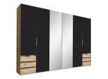 Mid.you , Graphitfarben, Eichefarben , Glas, Holzwerkstoff , 3 Fächer , 6 Schublade(n) Schubladen , 300x216x58 cm , BQ - Bündnis für Qualität, Made in Germany, DIN EN ISO 9001 , umfangreiches Zubehör erhältlich, in verschiedenen Größen erhältlich, in verschiedenen Holzdekoren erhältlich, Schrankfront mit Spiegel ,