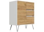 Mid.you , Weiß Hochglanz, Eichefarben , Holzwerkstoff , 3 Schublade(n) Schubladen , 76x93.6x42 cm , stehend ,