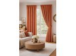 Vorhang WECKBRODT "Modena", orange (terra), B:135cm H:175cm, Polyester, Gardinen, Dekoschal, blickdicht, Jacquard-Muster, Universalschienenband, Gardine