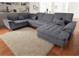 Wohnlandschaft DOMO COLLECTION "FRANZI optional mit Bettfunktion, Bettkasten & Kopfteilverstellung", grau (dunkelgrau), B:352cm H:80cm T:214cm, Flachgewebe (100% Polyester);Chenille (100% Polyester), Sofas, Wohnlandschaft, XXL-Sofa, Recamiere rechts, dunkelgrau, B/T: 352/214 cm, Topseller