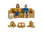 Juskys Kinder Spielsofa Kayo - Gelb, baubare Stapelsteine für Kinder, pflegeleichte Kindercouch aus Cord