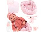 Babypuppe BAYER "Reborn 38 cm Set mit Kuscheltasche", braun, Puppen, Baby, sieht aus wie ein echtes Baby