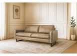 3-Sitzer OTTO HOME "Pinto, 206 cm, Cord, Chenille, Lederoptik", beige, B:206cm H:85cm T:97cm, Kunstleder (65% Polyester, 35% Lederfasern);Cord (92% Polyester, 8% Polyamide), Sofas, 3-Sitzer, mit Keder, schwarze Metallfüße, Wellenunterfederung