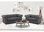 Sitzgruppe OTTO HOME "Chesterfield", grau (anthrazit), H:74cm T:89cm, Sitzmöbel-Sets, Sitzgruppe, hochwertige Knopfheftung, bestehend aus 2- und 3-Sitzer