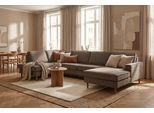 Wohnlandschaft OTTO HOME "Pinto Skandi, 350 cm, U-Form, XXL, mit Ottomanen", grau (braun), B:349cm H:89cm T:206cm, 100% Polyester, Sofas, Wohnlandschaft, mit Keder, Massivholzfüße Eiche geräuchert, Wellenunterfederung