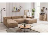 Wohnlandschaft OTTO HOME "SHERWOOD Vintage Lederoptik U-Form, 329 cm", beige, B:329cm H:85cm T:195cm, 100% Polyester, Sofas, Wohnlandschaft, Schlaffunktion m. Bettkasten (194x139 cm), Cord, Vintage, Samtvelours
