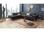 Ecksofa W.SCHILLIG "finn, Designsofa mit tollem Sitzkomfort, bequem, L-Form", schwarz (schwarz z59), B:281cm H:71cm T:230cm, Flachgewebe S22 (100% Polyester);Stoff S37 (100% Polyester);Longlife Xtra-Leder Z59: Glattleder mit modischer Prägung. Hautstärke 0, 9 - 1, 1 mm, Sofas, Ecksofa, German Design Award 2016, Fußgestell Nussbaum natur, Breite 281 cm