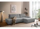 Ecksofa OTTO HOME "SHERWOOD Cord Schlafsofa in L-Form offen (275cm)", grau (dunkelgrau), B:275cm H:85cm T:167cm, 100% Polyester, Sofas, Ecksofa, Schlaffunktion und Bettkasten, Kedernaht, hoher Sitz- & Liegekomfort