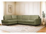 Ecksofa OTTO HOME "Pinto, 290 cm, Cord, Chenille, Lederoptik, Ottomane links / rechts", grün (khaki), B:290cm H:85cm T:217cm, Luxus-Microfaser in Lederoptik (100% Polyester);Cord (92% Polyester, 8% Polyamide), Sofas, Ecksofa, mit Keder, schwarze Metallfüße, Wellenunterfederung
