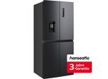 HANSEATIC Multi Door "HCDB18080DWDI", Energieeffizienz: D, schwarz (schwarz, edelstahlfarben), Wasserspender, Kühlschränke, inkl. 3 Jahre Herstellergarantie, Multi Door