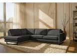 Ecksofa OTTO HOME "Pinto, 290 cm, Cord, Chenille, Lederoptik, Ottomane links / rechts", grau (dunkelgrau), B:290cm H:85cm T:217cm, 100% Polyester, Sofas, Ecksofa, mit Keder, schwarze Metallfüße, Wellenunterfederung