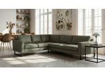 Ecksofa OTTO HOME "Pinto, XXL, 250/290 cm, langer Schenkel, Ottomane", grün, B:290cm H:85cm T:250cm, Luxus-Microfaser in Lederoptik(100% Polyester);Cord (92% Polyester, 8% Polyamide), Sofas, Ecksofa, Cord, Chenille, Lederoptik, mit Keder, Metallfüße, Wellenunterfederung