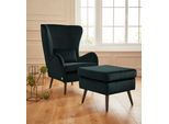 Sessel OTTO HOME "Salla auch in Fellimitat und Feincord, viele Bezugsarten, Ohrensessel", grün (dunkelgrün), H:118cm T:94cm, Samtoptik (100% Polyester), Sessel, Sessel, wahlweise mit oder ohne Hocker; großer Sessel: Maße B/T/H: 78/94/118cm