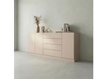 Sideboard BORCHARDT MÖBEL "Vaasa, Kommode mit 3 Türen und 4 Schubkästen auf Kugelführungen", beige (kaschmir), B:190cm H:79cm T:35cm, Holzwerkstoff, Sideboards, Sideboard, Sideboard Breite 190 cm, Höhe 79 cm, mit Push-to-open-Funktion
