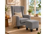 Ohrensessel OTTO HOME "CHILLY, Cord-Bezug, Sessel mit Hocker", grau, B:84cm H:101cm T:84cm, 100% Polyester, Sessel, Ohrensessel, Unser Dauertiefpreis
