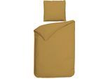 Bettwäsche HECKETT & LANE "Punto", beige (amber gold), B/L: 135cm x 200cm, 1 Stk., 1 Stk., Mako-Satin, B/L: 80cm x 80cm, 2 Stk., Mako-Satin, Obermaterial: 100% Baumwolle, Bettwäsche, Bettwäsche, gepunktet, 100% Baumwolle ab 135x200 cm.