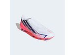 Fußballschuh ADIDAS PERFORMANCE "F50 HYPERFAST LEAGUE, SCHNÜRLOS, FESTE BÖDEN", Damen, Gr. 44,5, cloud weiß, solar lila, solar turbo, Synthetik, Textil, Schuhe Fußballschuh, Außensohle für Rasen und feste Böden