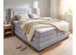 Boxspringbett OTTO HOME "MIVVA", hellgrau, B:204cm L:215cm, Holz teilmassiv, Holzwerkstoff, Spanplatte, Komplettbetten, Boxspringbett, in H3, H4 oder Hmix H3/H4, wahlweise mit oder ohne LED-Leuchten
