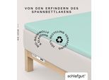 Spannbettlaken SCHLAFGUT "PURE TOPPER Bio-Baumwolle mit Elasthan 170 g/m² für Topper bis 10 cm", blau (petrol light), 1 Stk., Jersey-Elasthan, 120-130x200-220 10cm, Jersey-Elasthan, Obermaterial: 95% Baumwolle, 5% Elasthan, Bettlaken, Spannbettlaken, PREMIUM Laken für Matratzen bis 10 cm Höhe, dehnbar, blickdicht
