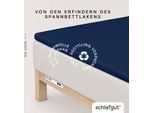 Spannbettlaken SCHLAFGUT "PURE TOPPER Bio-Baumwolle mit Elasthan 170 g/m² für Topper bis 10 cm", blau (blau deep), 1 Stk., Jersey-Elasthan, 120-130x200-220 10cm, Jersey-Elasthan, Obermaterial: 95% Baumwolle, 5% Elasthan, Bettlaken, Spannbettlaken, PREMIUM Laken für Matratzen bis 10 cm Höhe, dehnbar, blickdicht