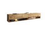 P & B Lowboard A180, Eiche Wotan, Kunststoff, kaltweiß, 180x30x32 cm, Fsc, Made in EU, stehend, hängend, Beleuchtung, in verschiedenen Holzdekoren erhältlich, Wohnzimmer, Wohnwände, Lowboards, Lowboards stehend
