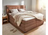 Boxspringbett OTTO HOME "MIVVA mit Bettkasten, inkl. Taschenfederkernmatratze in H3-H4", terra, B:204cm L:215cm, Holz teilmassiv, Holzwerkstoff, Spanplatte, Komplettbetten, Boxspringbett, mit Topper, weicher Sturkturstoff-Bezug, LED optional, 180x200cm