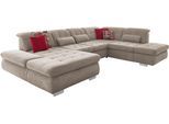 Wohnlandschaft DIE PLANBAR "MP-IN17004 U-Form, Breite 382 cm, mit Kaltschaum-Polsterung", grau (mandel), B:382cm H:84cm T:260cm, 100% Polyester, Sofas, Wohnlandschaft, inkl. Sitztiefenverstellung, weitere Funktion wählbar