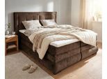 Boxspringbett OTTO HOME "MIVVA mit Bettkasten, mit Taschenfederkernmatratze H3, H3/H4 mix, H4", braun, B:204cm L:215cm, Holz teilmassiv, Holzwerkstoff, Spanplatte, Komplettbetten, Boxspringbett, mit Kaltschaum- oder Visco-Topper (bei H4), Komfortliegehöhe 67cm