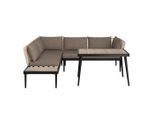 Ambia Garden Gartengarnitur , Grau, Schwarz, Teakfarben , Holz, Metall , 3-teilig , Akazie , massiv , Füllung: Komfortschaum,Komfortschaum , 227x186 cm , Gartenmöbel, Gartengarnituren, Gartenmöbel-Set