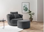Drehsessel HOME AFFAIRE "MAISIE Cord, Love Seat XXL Lese-Sessel, Big-Sessel mit Hocker", grau (anthrazit), B:120cm H:86cm T:173cm, Sessel, Drehsessel, Set in MEGA CORD und Web-Velours, drehbar 360 Grad