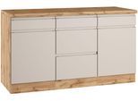 Unterschrank KOCHSTATION "KS-Virginia,neu in verbesserter Ausführung", beige (matt kaschmir, wotaneiche), B:150cm H:86cm T:60cm, MDF, Schränke, Unterschrank, Breite 150 cm, 2 Türen, 3 Schubkästen, 2 Auszüge