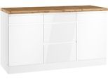 Unterschrank KOCHSTATION "KS-Virginia,neu in verbesserter Ausführung", weiß (hochglanz weiß, wotaneiche), B:150cm H:86cm T:60cm, MDF, Schränke, Unterschrank, Breite 150 cm, 2 Türen, 3 Schubkästen, 2 Auszüge