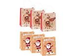 TSI Geschenktüten Set Serie 1.6, 6-teilig, 3 x Motiv „Nikolaus - Frohe Weihnachten“/3 x Motiv „Rentier“, Kraftpapier, braun