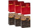 TSI Geschenktüten Set Serie 9, 6-teilig, 3 x Motiv „schwarz/gold mit Schleife“/3 x Motiv „rot/gold mit Schleife“, PP-Folie, gold-rot-schwarz