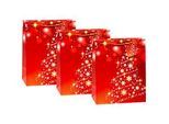 TSI Geschenktüten Set Serie 10, 3-teilig, 3 x Motiv „Sterne und Schneeflocken“, B 260 x T 135 x H 320 mm, PP-Folie, gold-rot