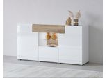 Sideboard OTTO HOME "Toledo,Breite 159cm,moderne Anrichte mit dekorative Fräsungen,grifflos", weiß (weiß matt, weiß hgl, san remo eiche), B:159cm H:83,5cm, Sideboards, Sideboard, Kommode viel Stauraum, Einlegeböden verstellbar,ohne Beleuchtung