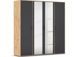Drehtürenschrank RAUCH "Kleiderschrank Schrank Garderobe Wäscheschrank VOYAGER", grau (eiche artisan, graumetallic), B:187cm H:194cm T:53cm, Holzwerkstoff, Schränke, Drehtürenschrank, mit modernen Griffen in Graumetallic und Spiegel