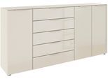 Kombikommode RAUCH "Kommode Türkommode Sideboard Kombikommode FLIPP mit Glasfront", beige (beige, glas beige (champagner)), B:200cm H:99cm T:42cm, Holzwerkstoff, Sideboards, Kombikommode, 3-türig, 5 Schubladen, Soft-Close-Funktion, Oberboden und Front Glas