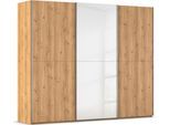 Schwebetürenschrank RAUCH "Kleiderschrank Schrank Garderobe Schlafzimmerschrank SCALE-WOOD", weiß (asteiche massiv, glas kristallweiß), B:271cm H:223cm T:68cm, Holz teilmassiv, Schränke, Schwebetürenschrank, edle geteilte Front in massiver Asteiche mit Glastüren MADE IN GERMANY