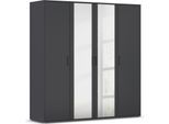 Drehtürenschrank RAUCH "Kleiderschrank Schrank Garderobe Wäscheschrank VOYAGER", grau (graumetallic), B:187cm H:194cm T:53cm, Holzwerkstoff, Schränke, Drehtürenschrank, mit modernen Griffen in Graumetallic und Spiegel
