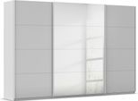 Schwebetürenschrank OTTO HOME "Kleiderschrank Kleiderschränke Schrank Garderobe AGORDO mit Glasfront", grau (seidengrau, glas seidengrau), B:315cm H:210cm T:62cm, Holzwerkstoff, Schränke, Schwebetürenschrank, durchdachte Innenausstattung, in 4 Breiten und 2 Höhen MADE IN GERMANY