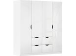 Kleiderschrank RAUCH "Freiham", weiß (weiß hochglanz), B:181cm H:197cm T:54cm, Holzwerkstoff, Schränke, Kleiderschrank, mit Griffmulden und Schubkästen