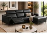 Ecksofa OTTO HOME "LUND, Lederoptik, L-Form, 261cm, man./elektr. Relaxfunktion (USB-A)", schwarz, B:261cm H:97cm T:179cm, Kunstleder 100% Polyurethan, Sofas, Ecksofa, mit USB A-Anschluss bei elektrischer Variante und Kopfteilverstellung