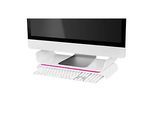 LEITZ® Ergo WOW Monitorständer, ergonomisch, für Monitore bis 27", 2-stufig höhenverstellbar mit Ablagefläche für Tastatur, B 209 x H 112 mm, weiss/rosa