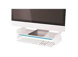LEITZ® Ergo WOW Monitorständer, ergonomisch, für Monitore bis 27", 2-stufig höhenverstellbar mit Ablagefläche für Tastatur, B 209 x H 112 mm, weiss/blau