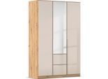 Drehtürenschrank OTTO HOME "Kleiderschrank Kleiderschränke Schrank Garderobe AGORDO mit Glasfront", beige (eiche artisan, glas champagner), B:136cm H:210cm T:54cm, Holzwerkstoff, Schränke, Drehtürenschrank, mit Außenschubkästen, in 7 Breiten und 2 Höhen MADE IN GERMANY