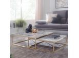 Couchtisch 2er Set FineBuy Satztisch Weiß Marmor Optik Modern Metallgestell